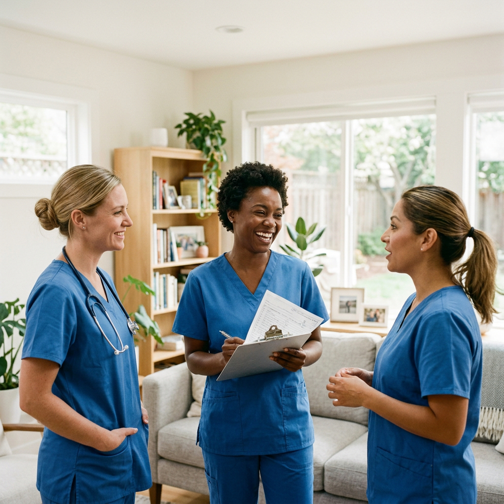 a-lively-group-of-three-diverse-female-nurses-in-b__69185