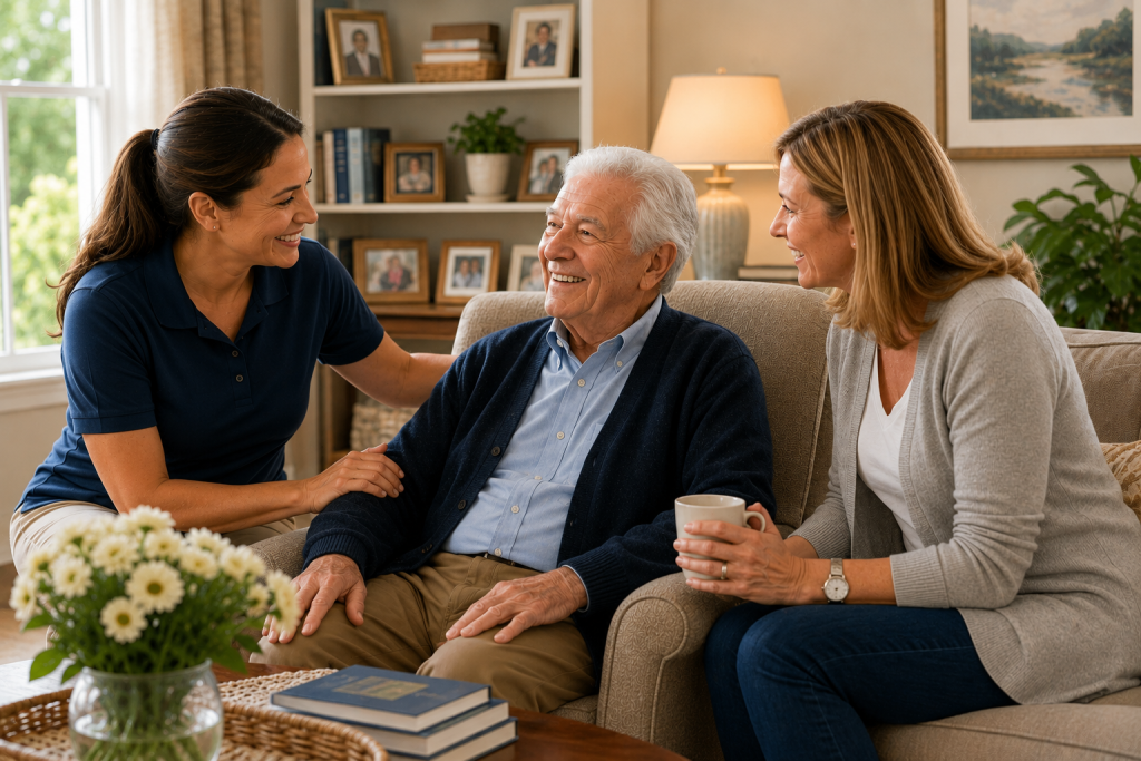 Cozy care visit in a bright living room
